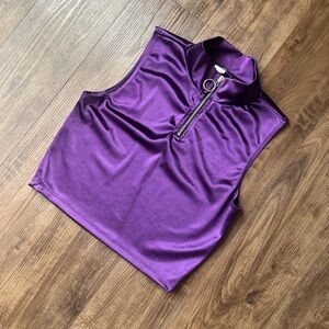 Satin purple mock neck tank top.